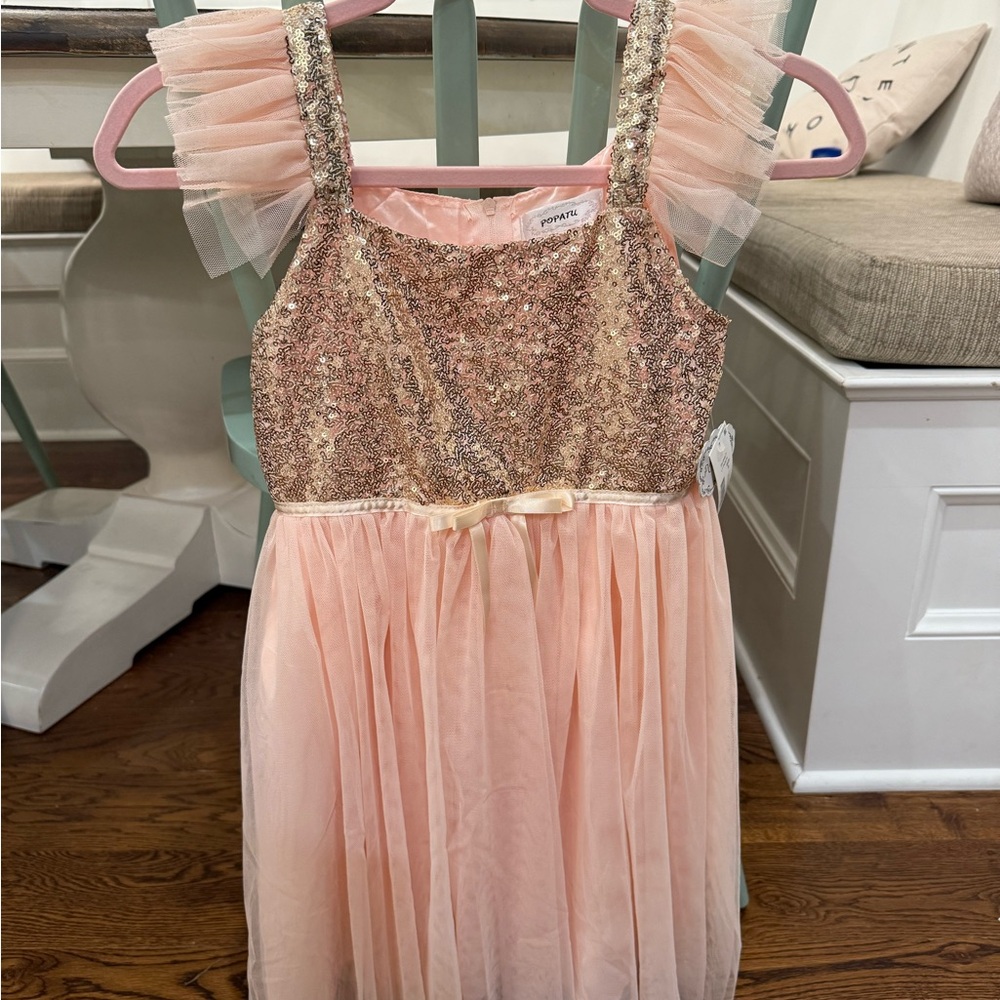 Sequin Peach Dress with Tulle Skirt